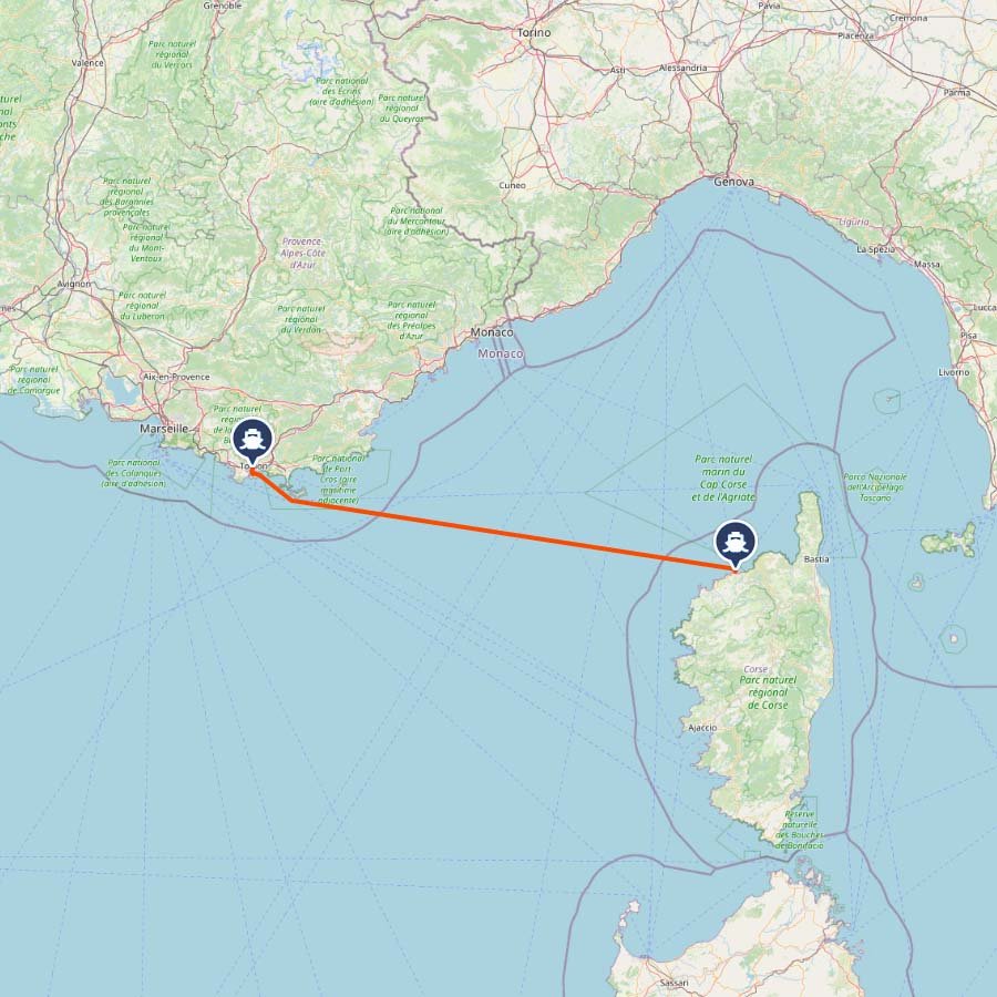 Toulon-ilerousse ferry route map