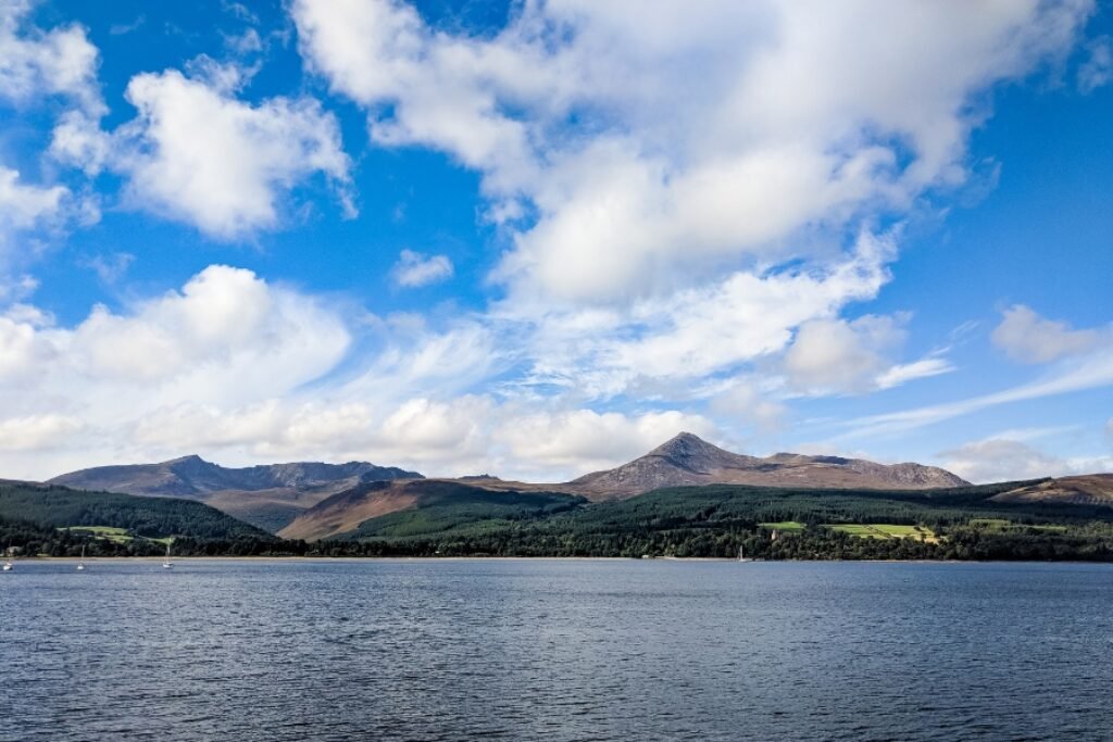 Approaching Isle of Arran by ferry from Ardrossan.