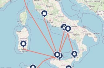 Overview of all the ferries to Sicily on a map