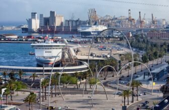 Barcelona ferry port seen from the direction of Placa de les Drassanes