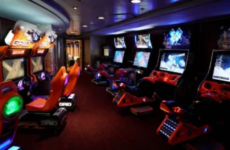 Three different arcade games where you can race against each other on board the Rotterdam-Hull ferry.