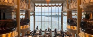 On board view out of the restaurant of Color Fantasy ferry to Norway from Kiel