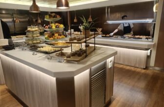 The desserts and buffet on display aboard the ferry.