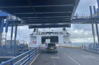 Cars boarding the ferry