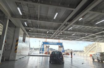 Disembarking the ferry by car in Cherbourg