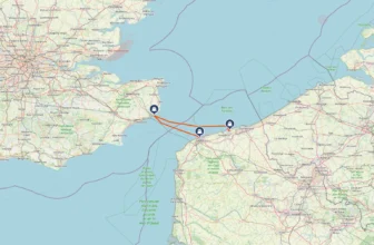 Both Dover-Dunkirk and Dover-Calais ferry routes are shown on the map