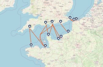 Map with all the ferries from the UK to France