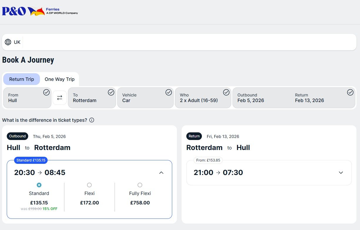 P&O Ferries discount on standard ticket offer