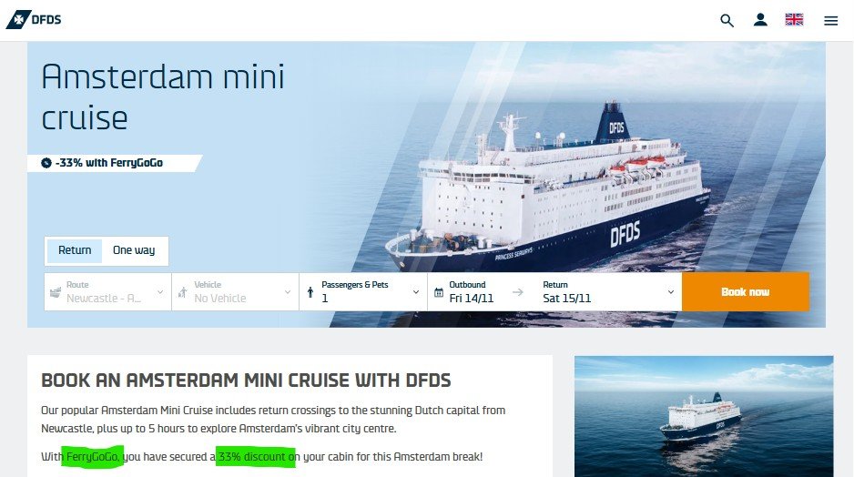 33% discounts on the minicruises to Amsterdam