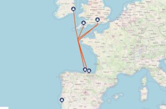 Map with Ferries to Portugal from the UK