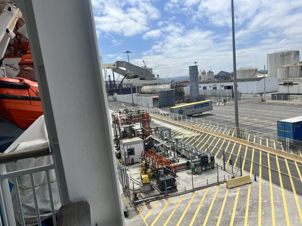 Driving through Santander ferry port after arriving from Plymouth