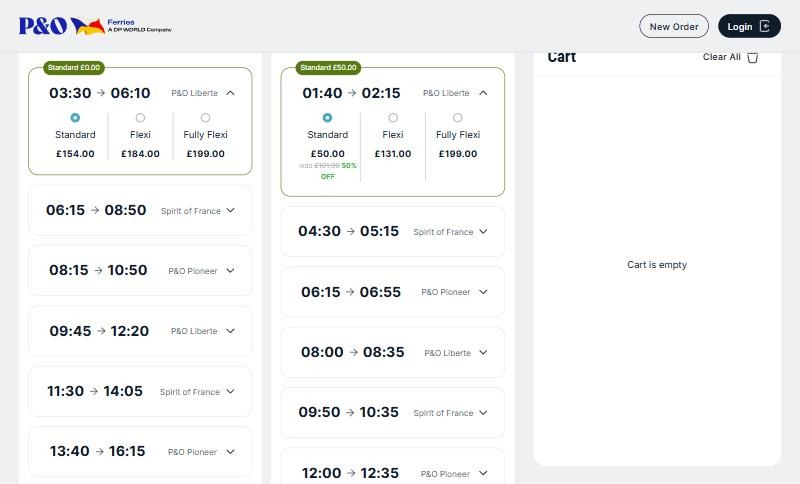 P&O Ferries short break discount shown in the booking (Dover – Calais)